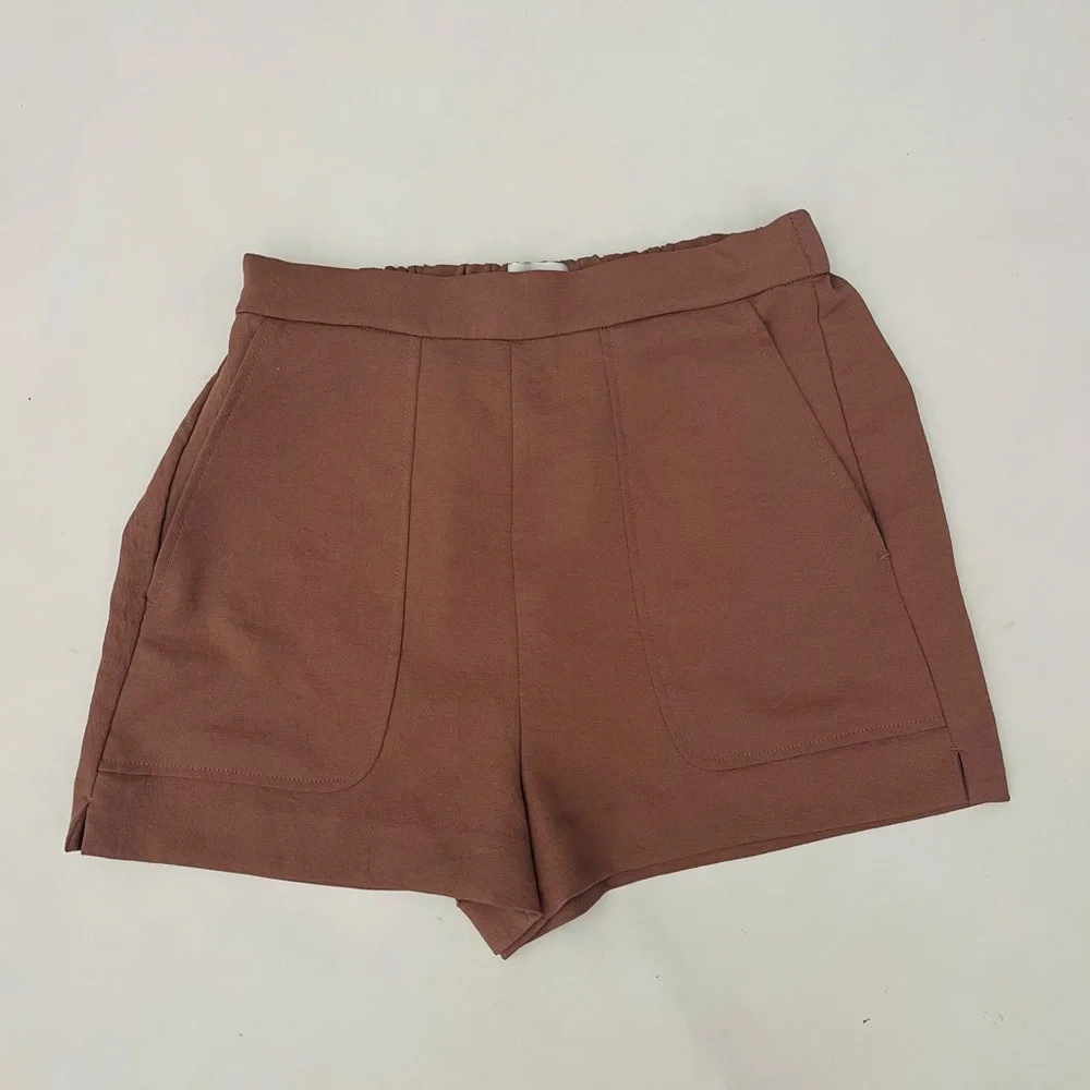 Aritzia Wilfred Boissier Short High Waisted Classic Trouser Brown Tan Size Small - Picture 2 of 9